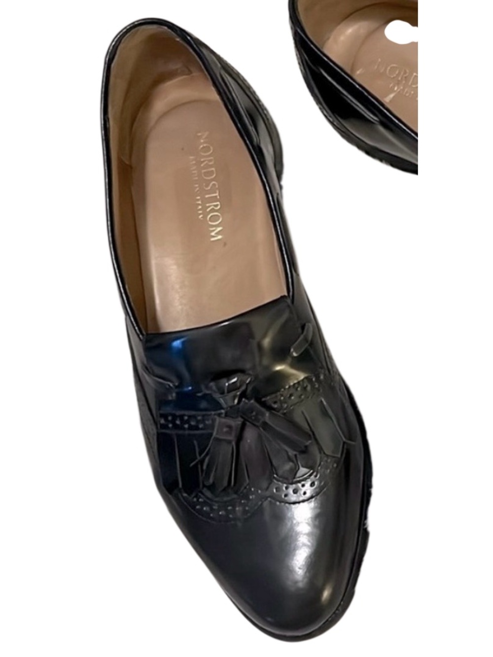 Nordstrom Italy Men’s Black Leather Slip On Wingtip Kiltie Tassel Oxford Loafers